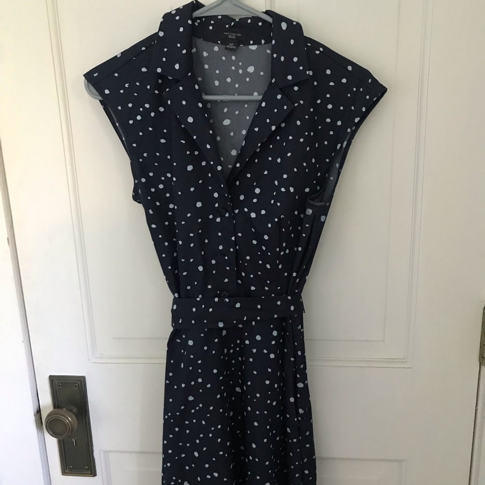 Ann Taylor navy and light blue polka dot dress